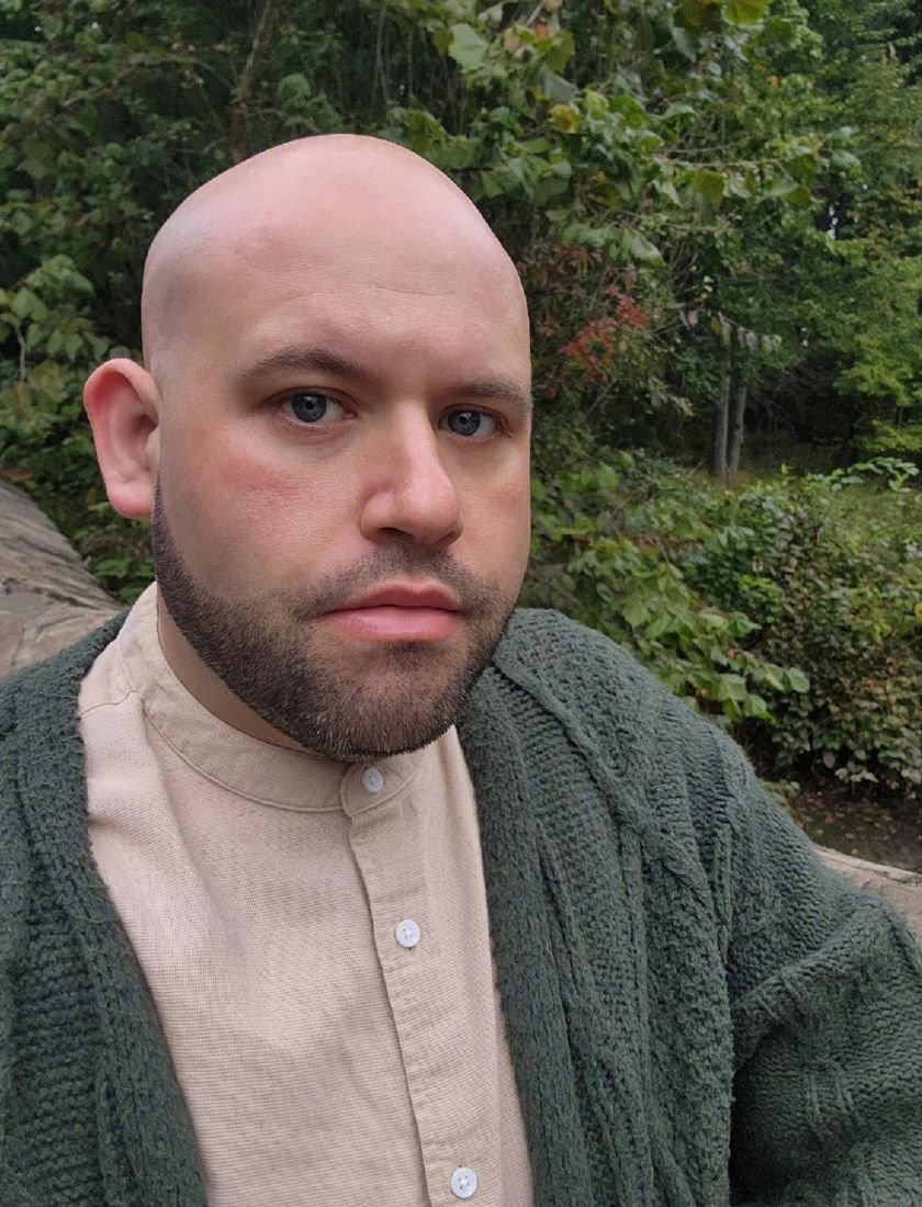 Stavros E. Delardas, LCSW, outdoors in a green cardigan
